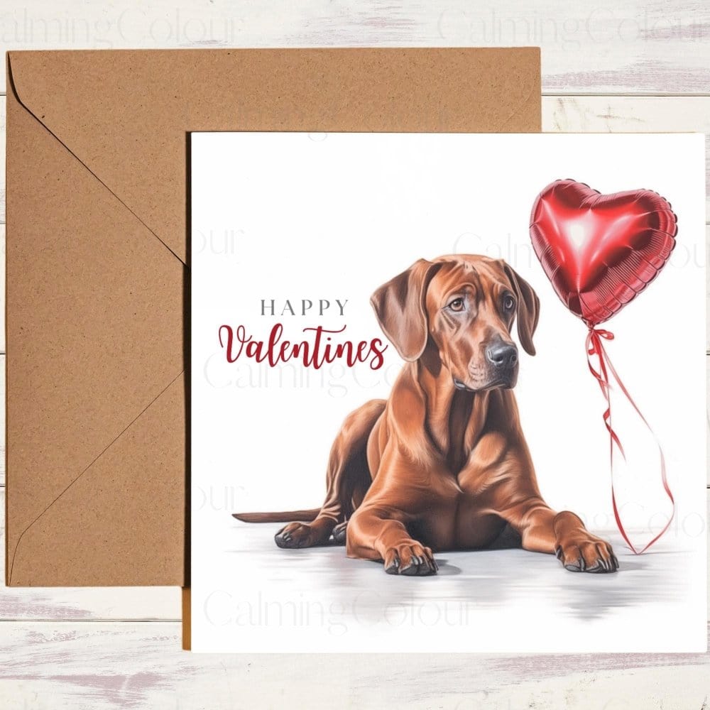 Rhodesian Ridgeback with Red LoveHeart Balloon | Valentine's Card | Valentine's Day