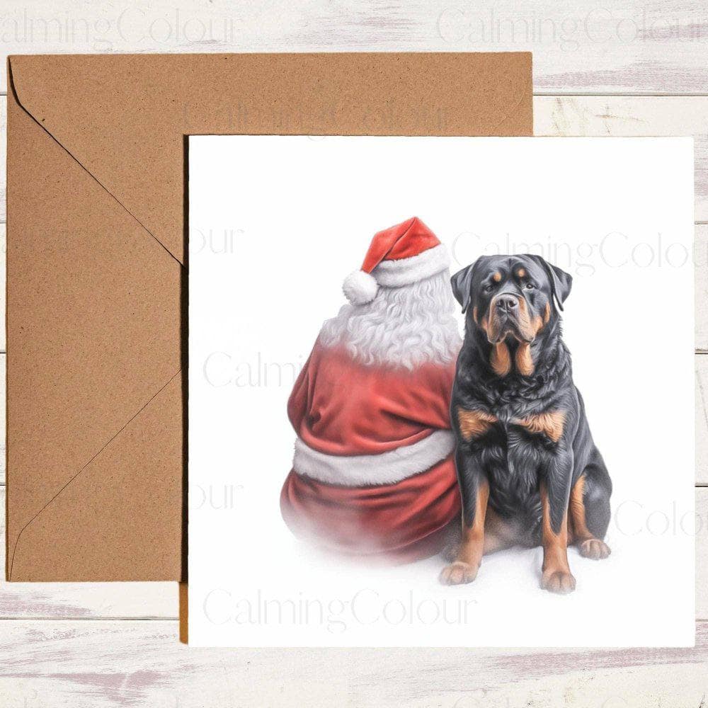 Rottweiler sitting with Santa | Christmas Card | Christmas Card
