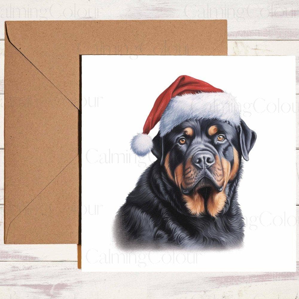 Rottweiler wearing Red Santa Hat | Christmas Card | Christmas Card