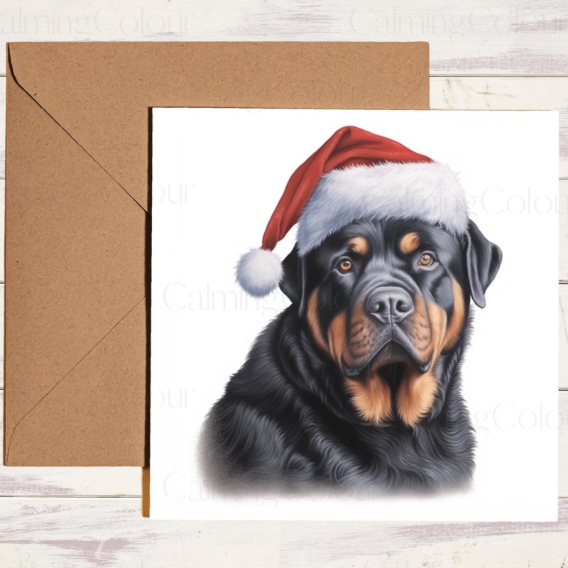 Rottweiler | Wearing Santa Hat Christmas Card | Christmas Card