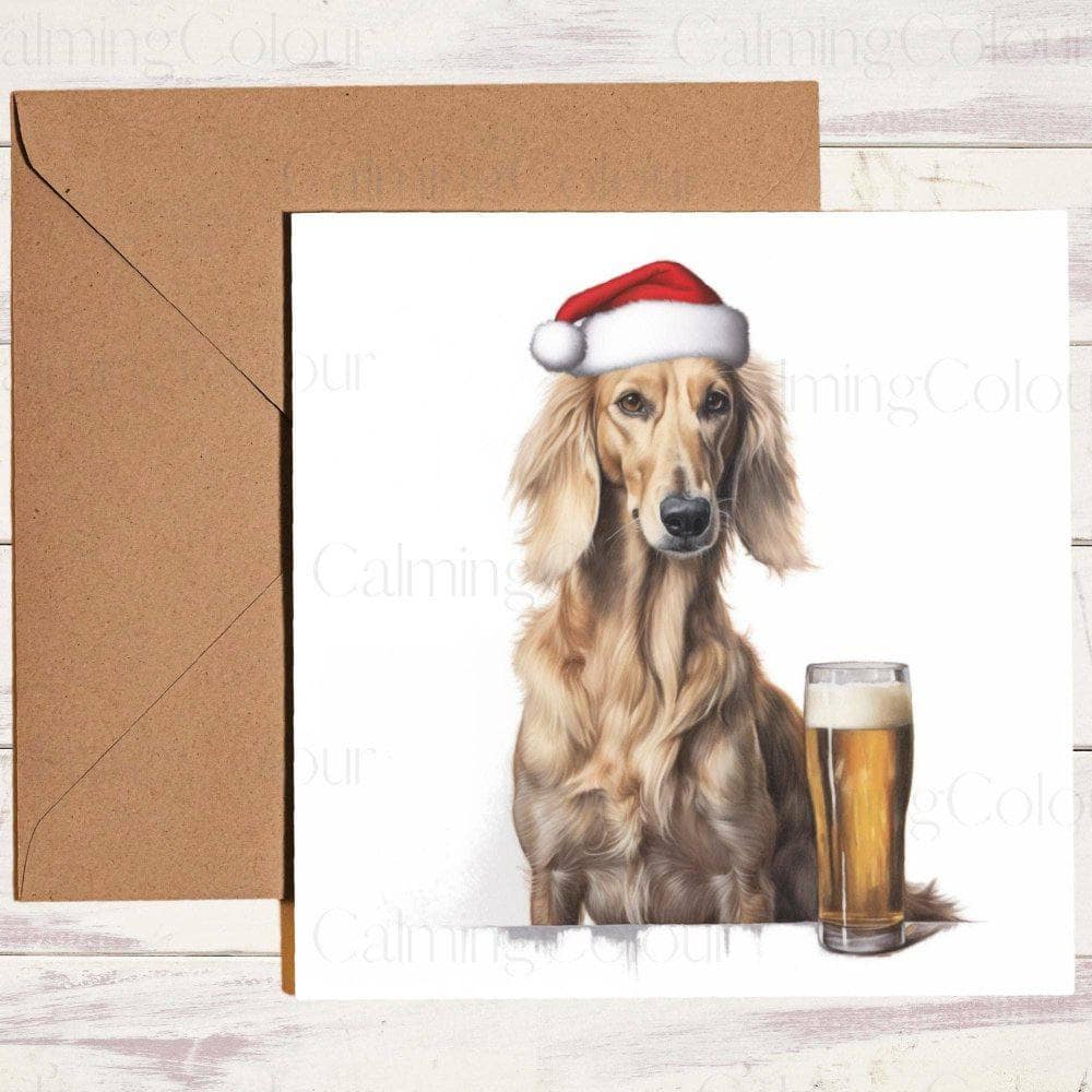 Saluki wearing Red Santa Hat | Christmas Card | Christmas Card