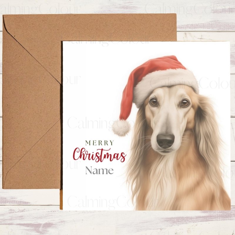 Saluki | Wearing Santa Hat Christmas Card | Christmas Card