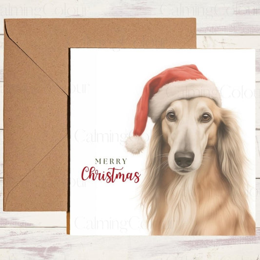 Saluki | Wearing Santa Hat Christmas Card | Christmas Card