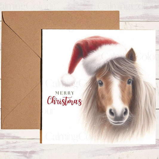 Shetland Pony with a Santa Hat | Christmas Card | Christmas Card