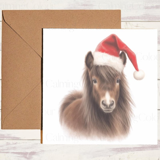 Shetland Pony with a Santa Hat | Christmas Card | Christmas Card