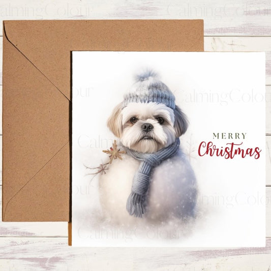 Shih Tzu Snowman Christmas Card | Christmas Card