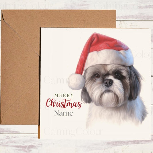 Shih Tzu | Wearing Santa Hat Christmas Card | Christmas Card