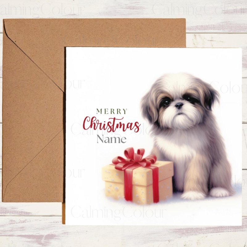 Shih Tzu with Gift | Christmas Card | Christmas Card