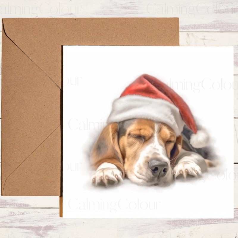 Sleepy Beagle with Santa Hat | Christmas Card | Christmas Card