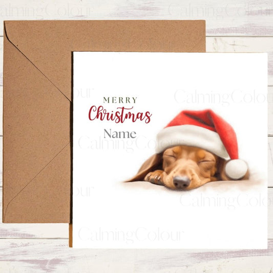 Sleepy Dachshund in Santa Hat | Christmas Card | Christmas Card