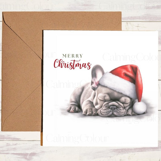 Sleepy French Bulldog with Santa Hat | Christmas Card | Christmas Card