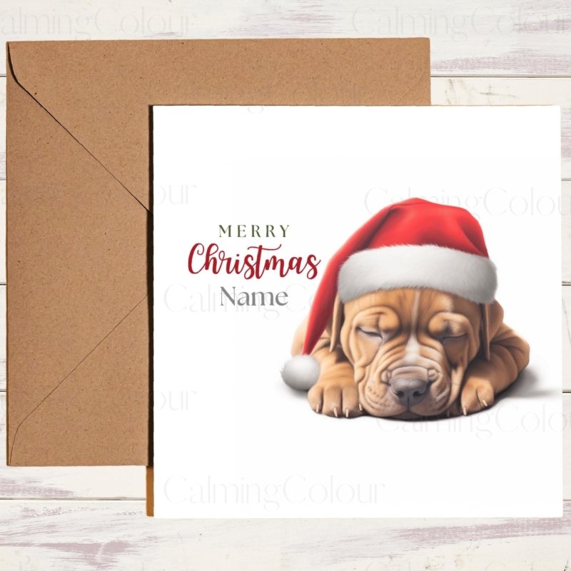 Sleepy Staffordshire Bull Terrier | Christmas Card | Christmas Card
