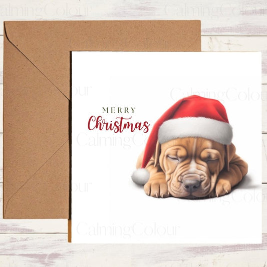 Sleepy Staffordshire Bull Terrier | Christmas Card | Christmas Card
