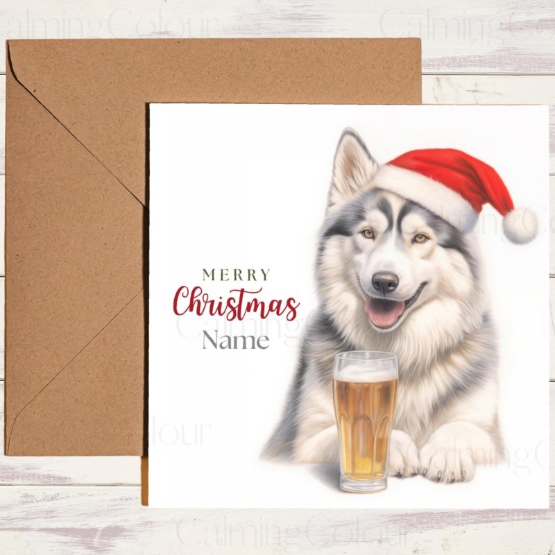 Smiling Husky in Santa Hat | Christmas Card | Christmas Card
