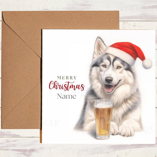 Smiling Husky in Santa Hat | Christmas Card | Christmas Card