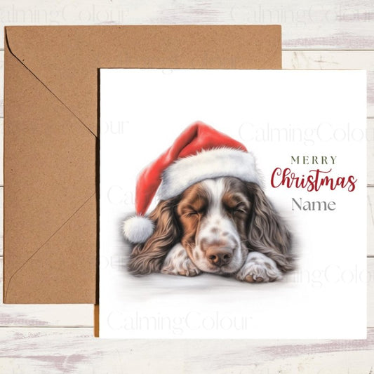 Springer Spaniel Asleep in Santa Hat | Christmas Card | Christmas Card