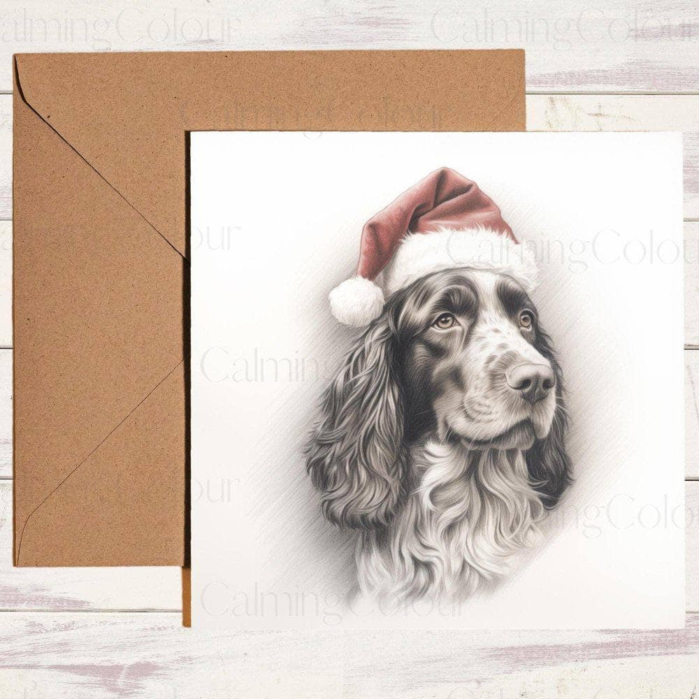 Springer Spaniel wearing Red Santa Hat | Christmas Card | Christmas Card