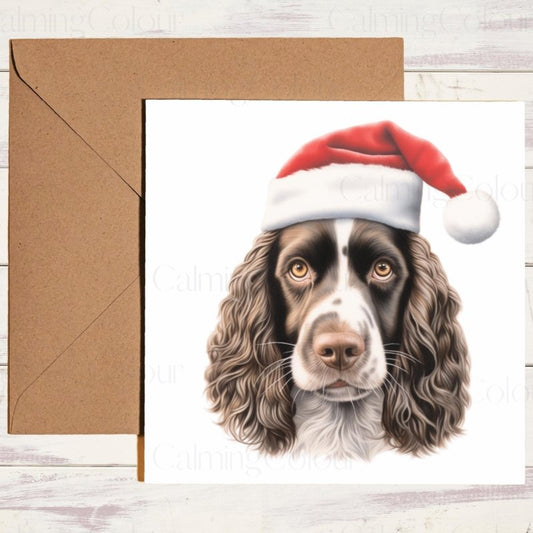 Springer Spaniel with Santa Hat | Christmas Card | Christmas Card