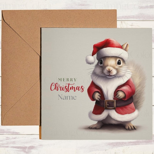 Squirrel in Santa Outfit | Christmas Card | Christmas Card