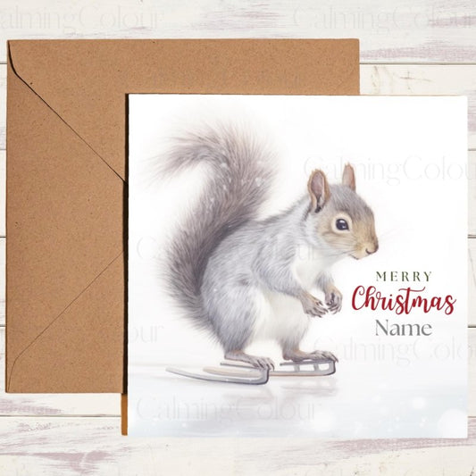 Squirrel on Ice Skates | Christmas Card | Christmas Card