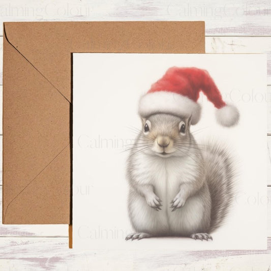 Squirrel Wearing a Santa Hat | Christmas Card | Christmas Card