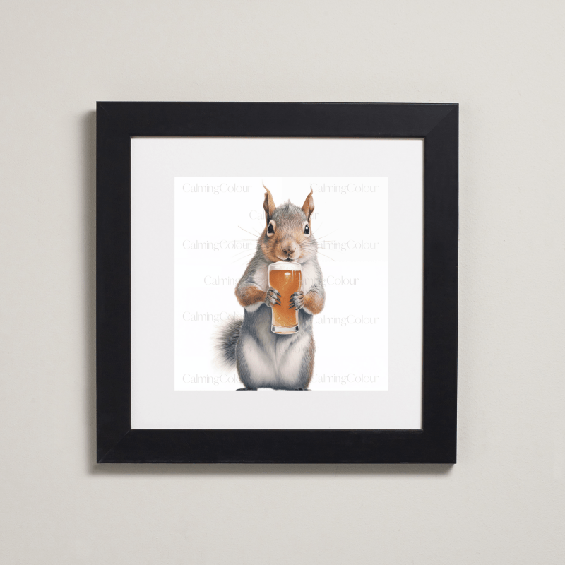 Squirrel with Pint Glass | Framed Artwork Print | Artwork - Framed Print