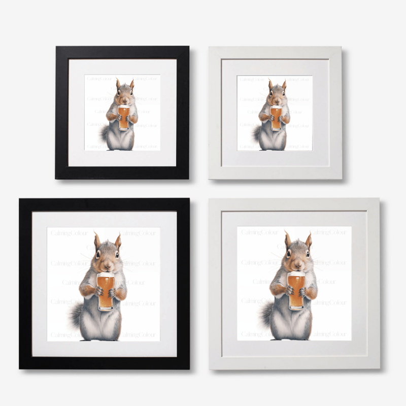 Squirrel with Pint Glass | Framed Artwork Print | Artwork - Framed Print