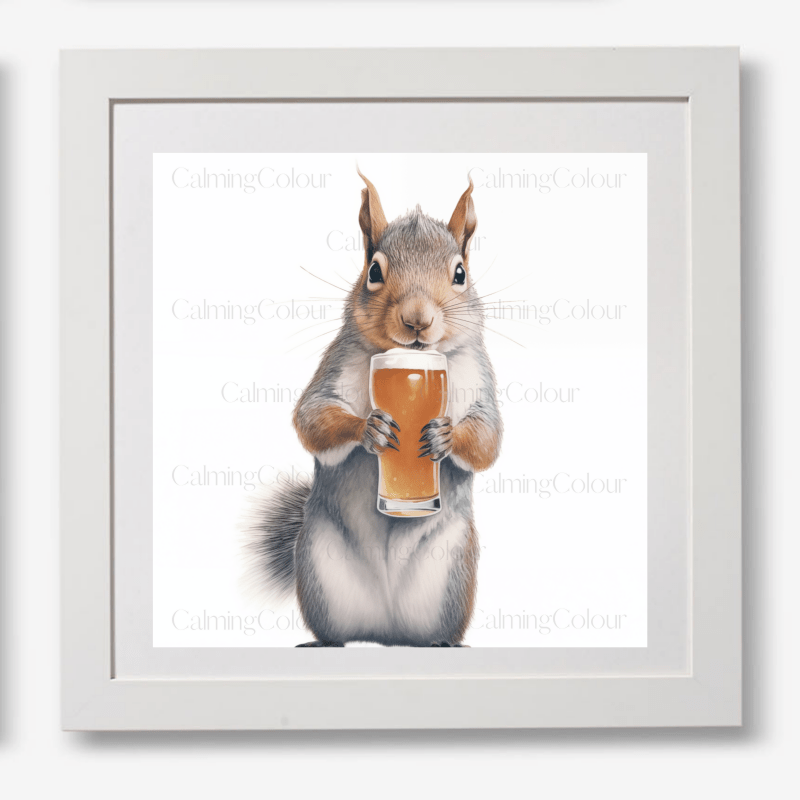 Squirrel with Pint Glass | Framed Artwork Print | Artwork - Framed Print