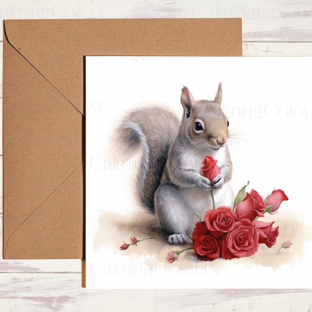 Squirrel with Red Roses | Valentine's Card | Valentine's Day