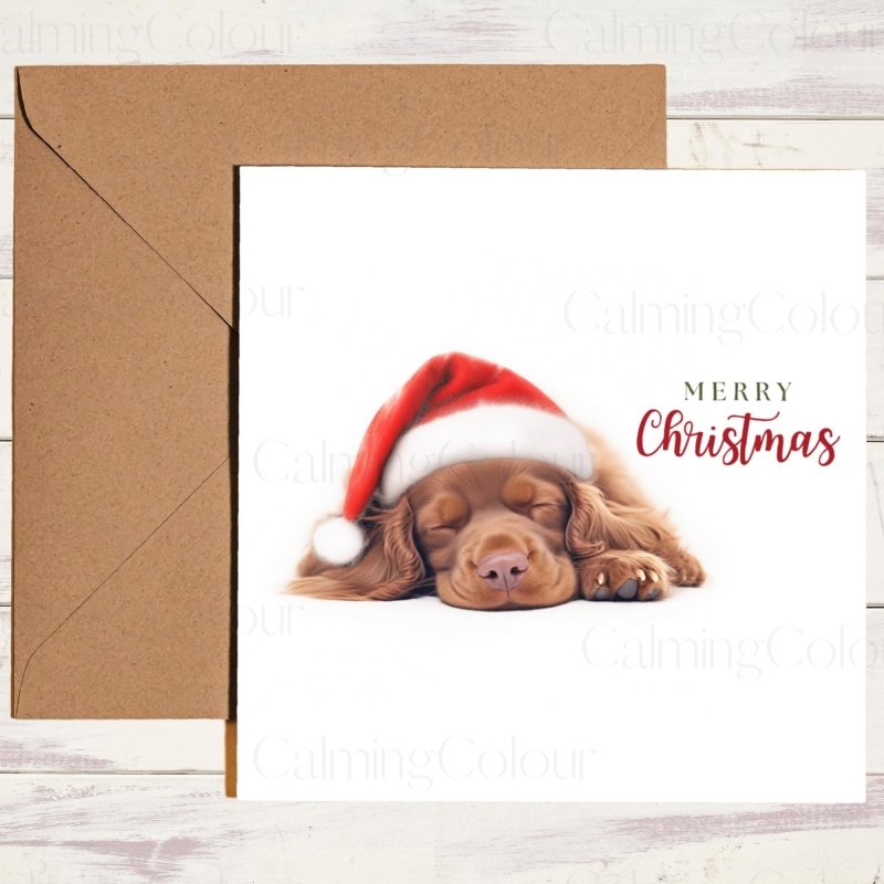 Sussex Spaniel Dozing at Christmas | Festive Card | Christmas Card