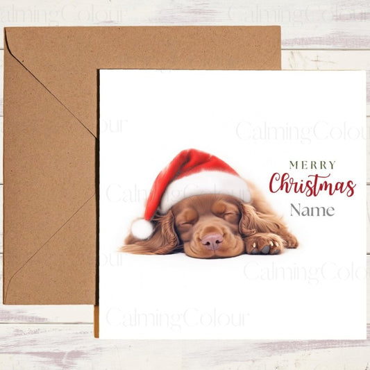 Sussex Spaniel Dozing at Christmas | Festive Card | Christmas Card