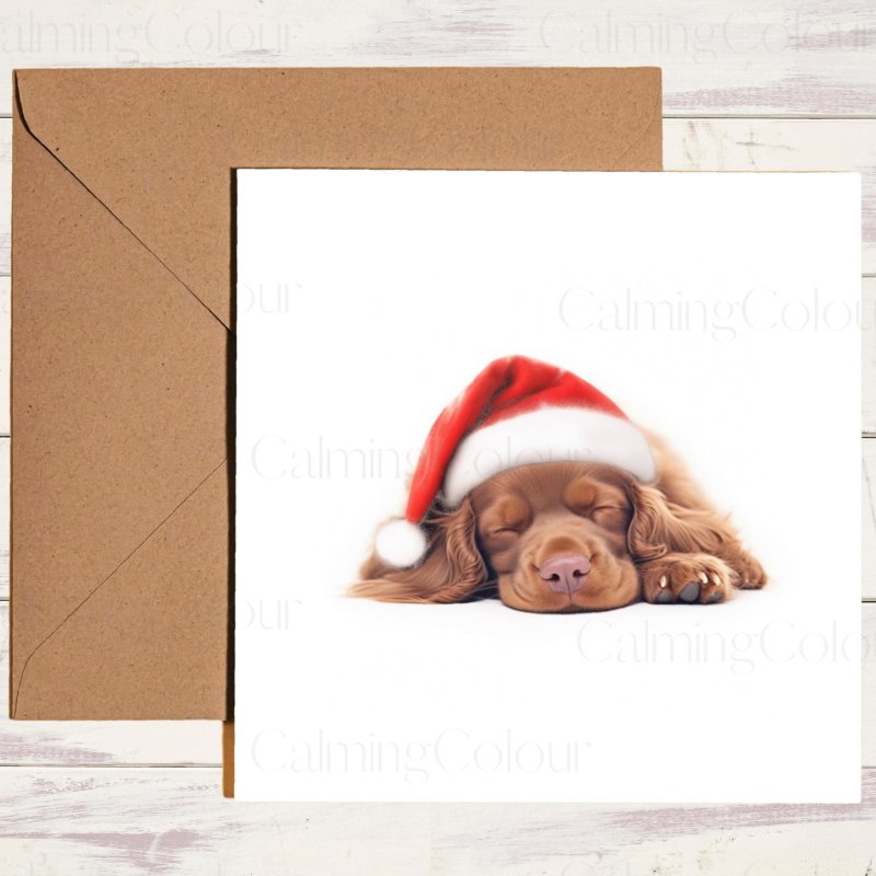 Sussex Spaniel Dozing at Christmas | Festive Card | Christmas Card
