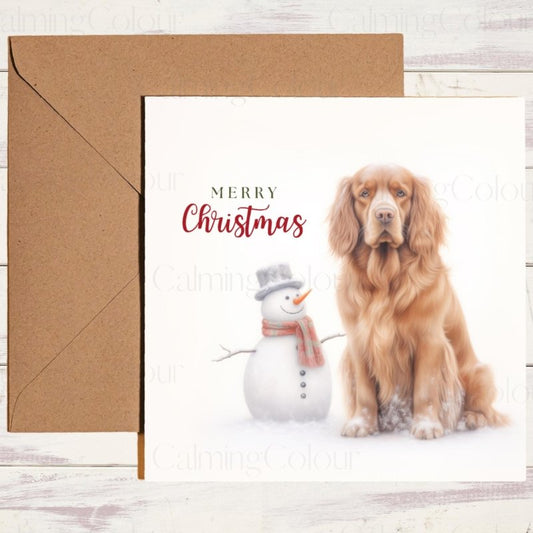 Sussex Spaniel with Little Snowman | Christmas Card | Christmas Card