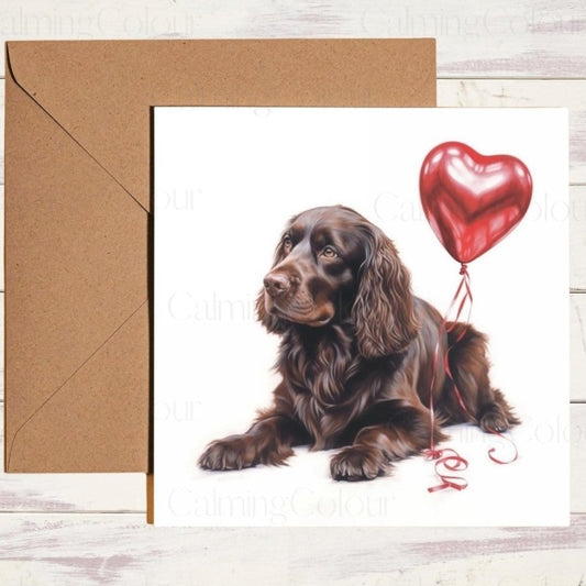 Sussex Spaniel with Red Balloon | Valentine's Card | With Love | Valentine's Day