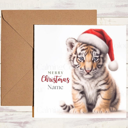 Tiger Cub with Santa Hat | Christmas Card | Christmas Card