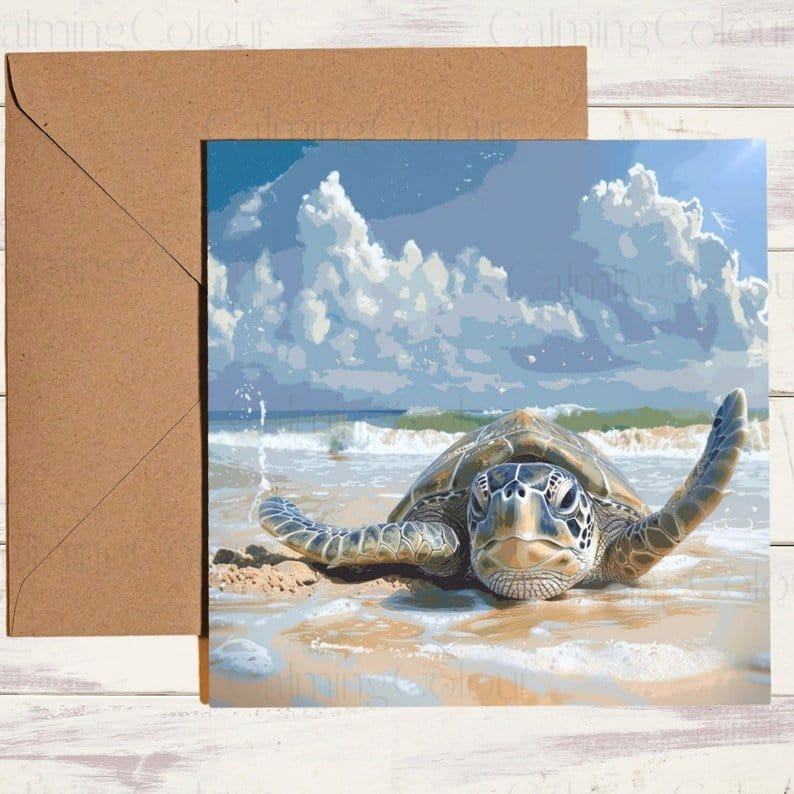 Turtle at the Seaside | Father's Day Card | Calming Colour
