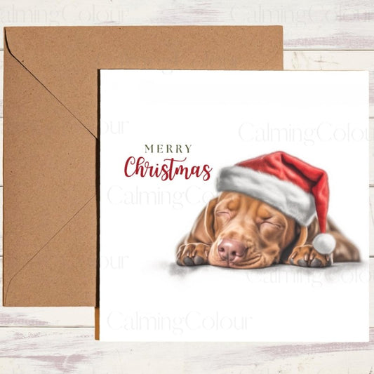 Vizsla Sleeping in Santa Hat | Christmas Card | Christmas Card