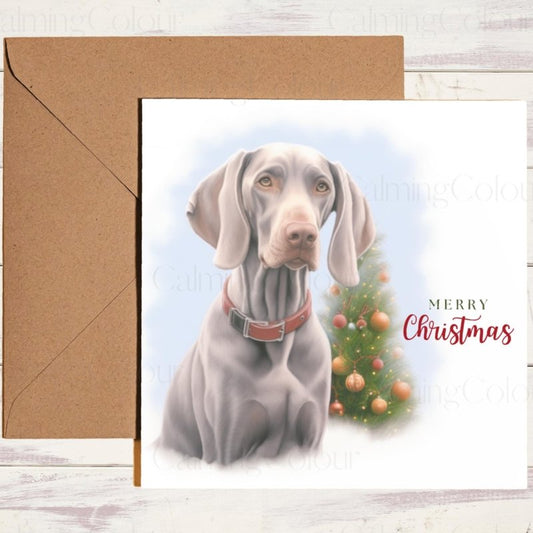 Weimaraner by Sparkling Christmas Tree | Christmas Card | Christmas Card