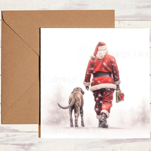 Weimaraner 'Walking with Santa' | Christmas Card |