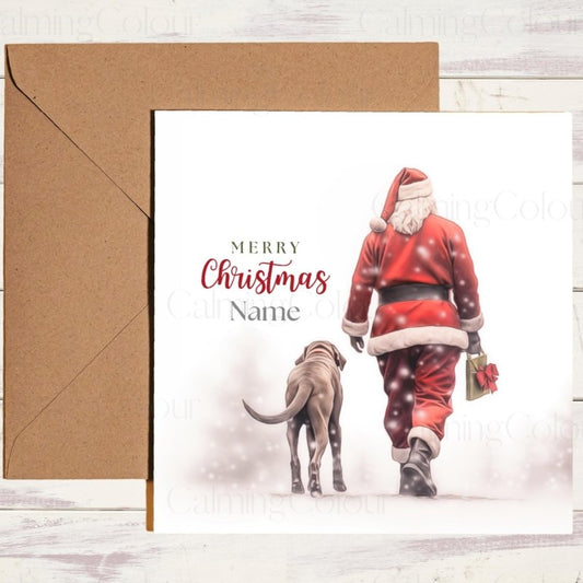 Weimaraner 'Walking with Santa' | Christmas Card |