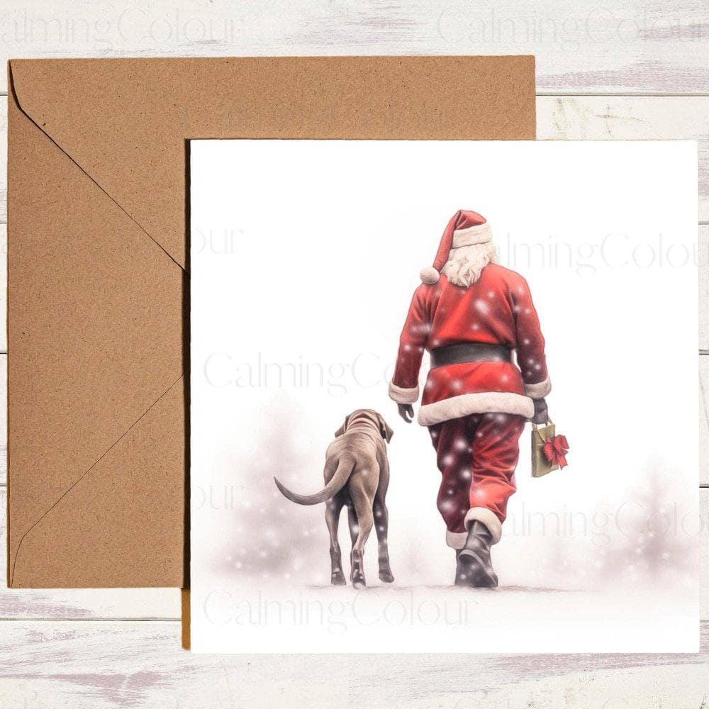 Weimaraner Walking with Santa | Christmas Card | Christmas Card