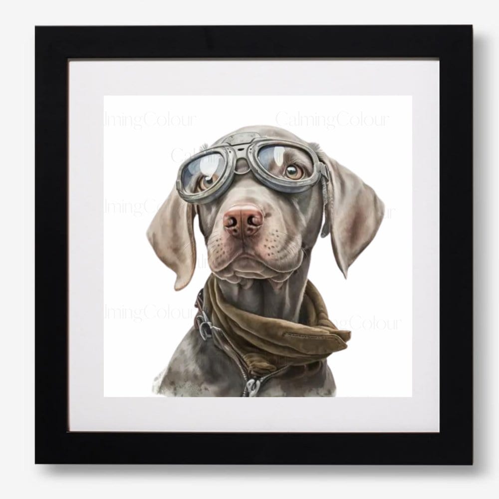 Weimaraner wearing Goggles | Framed Art Print | Artwork - Framed Print