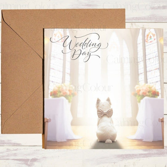 West Highland Terrier in Church | Dog Wedding Card | Calming Colour