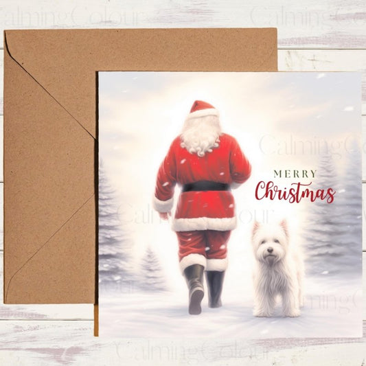West Highland Terrier 'Walking with Santa' | Christmas Card | Christmas Card