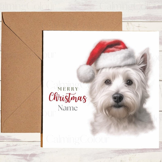 West Highland Terrier | Wearing Santa Hat Christmas Card | Christmas Card