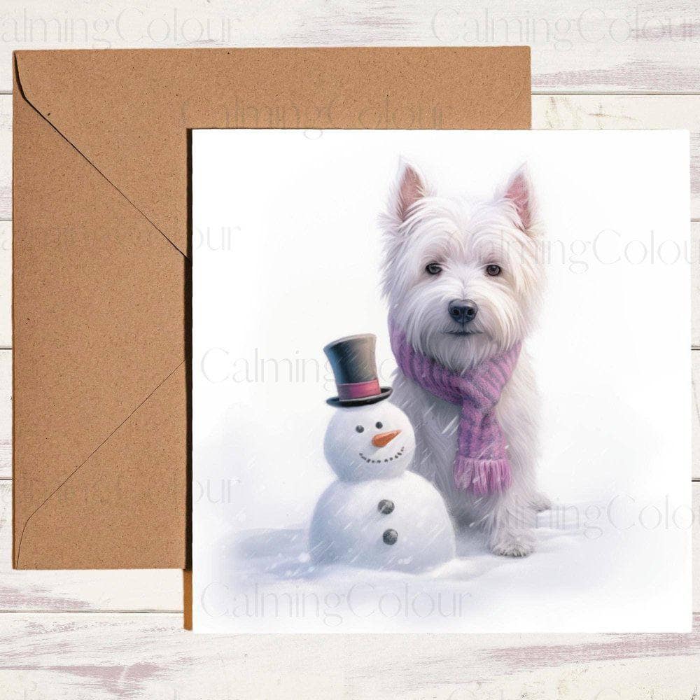 West Highland Terrier with Mini Snowman | Christmas Card | Christmas Card