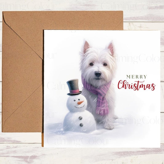 West Highland Terrier with Mini Snowman | Personalised Card | Christmas Card
