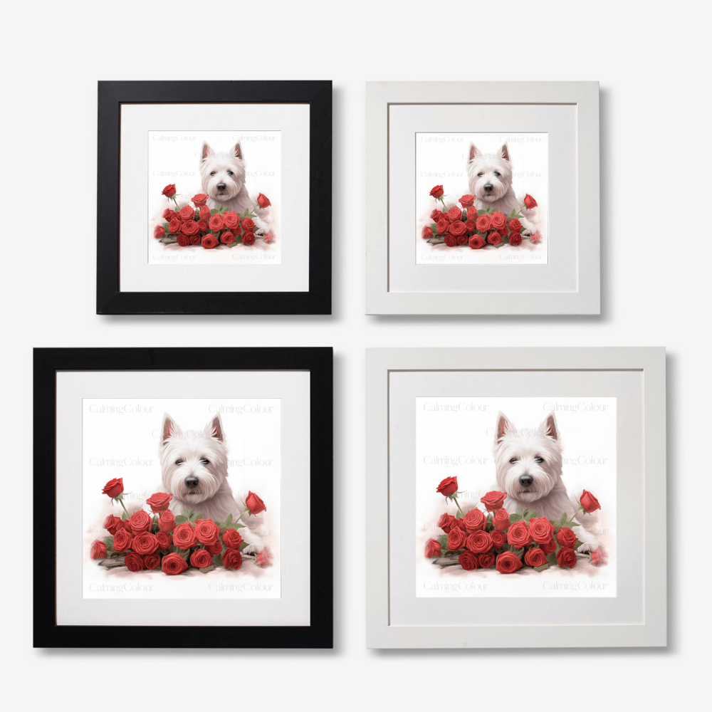West Highland Terrier with Red Roses | Framed Art Print | Artwork - Framed Print