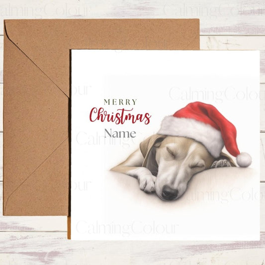 Whippet Curled Up in Santa Hat | Christmas Card | Christmas Card