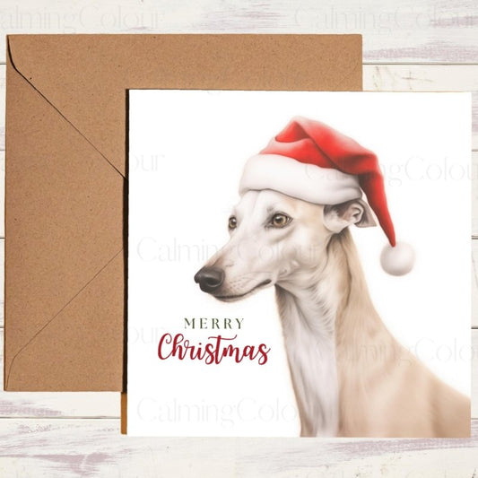 Whippet in Santa Hat | Christmas Greeting Card | Christmas Card